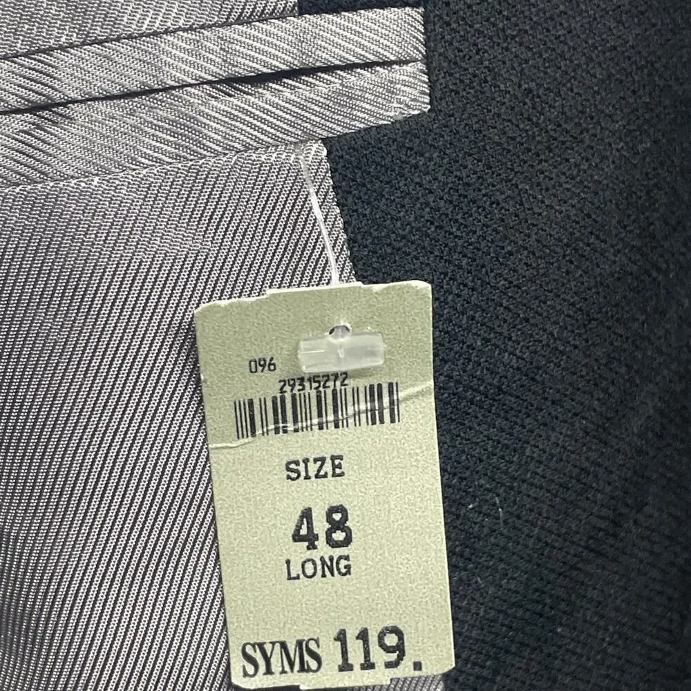 NWT Bill Blass 48L Black Double Breasted Wool Sport Coat Blazer